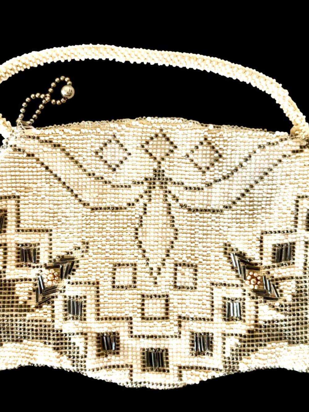 Vintag 1930s Art Deco White Beaded Evening Bag Made in Czechoslovakia